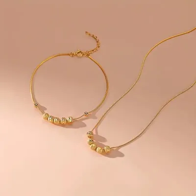 Vintage Round Bead Necklace bracelet (2 pc)